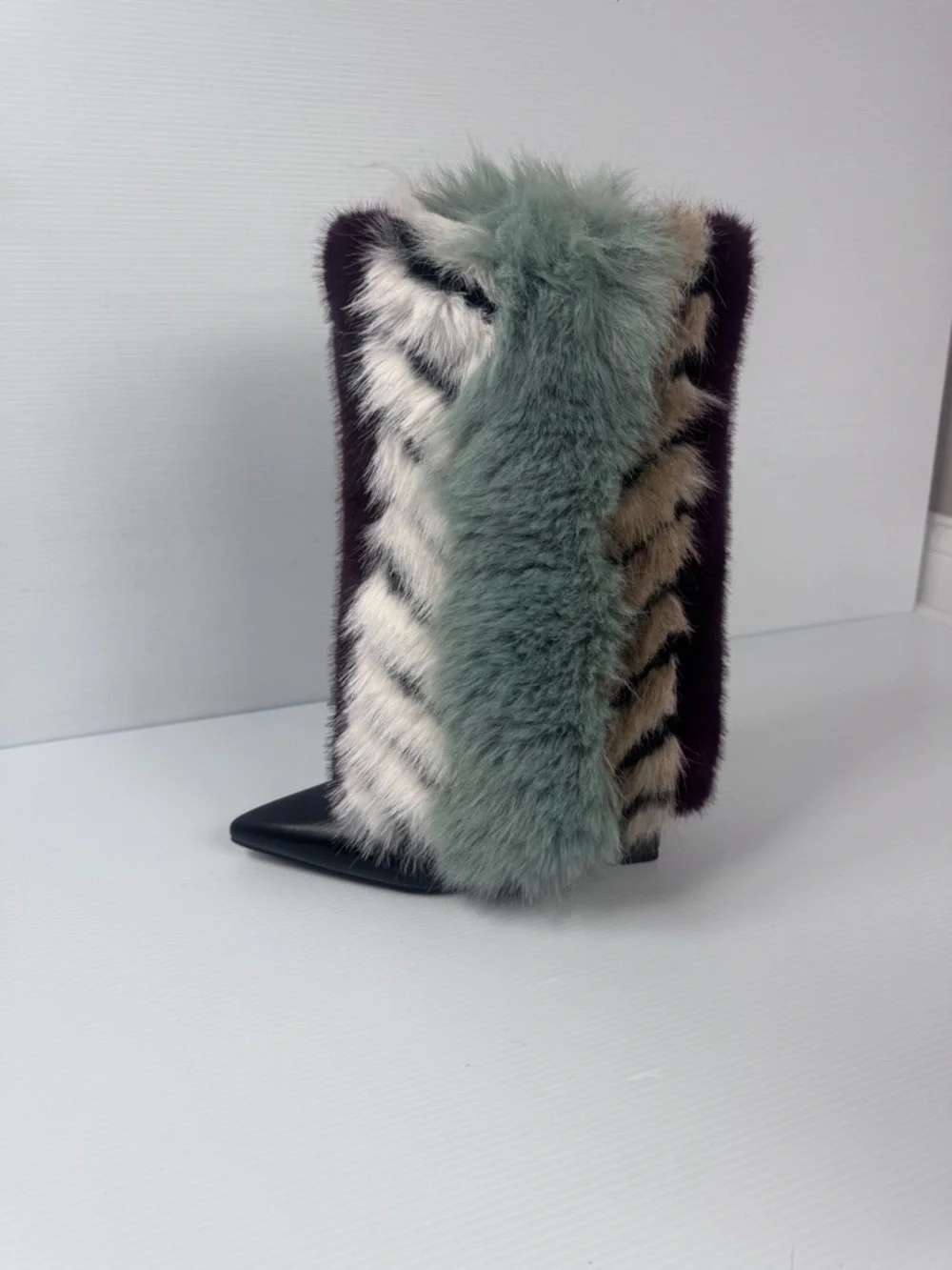 AKIRA Briash Blue Multi Faux Fur Statement Boots Size 6 & 6.5 NIB $139 Retail